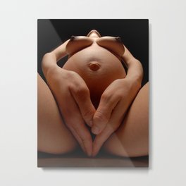 1563-AM Pregant Nude Woman Beautiful Powerful Big Belly Full Breasts Large Areola  Metal Print | Scary, Photo, Pop Surrealism, People 