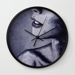 Collar Bone Wall Clock | Sexy, Girl, Woman, Person, Painting, Lips, Collarbone, Black And White, Oil, Profile 