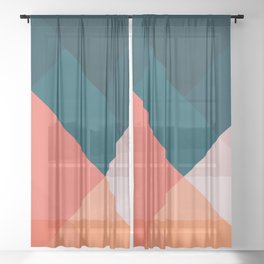 Geometric 1708 Sheer Curtain | Modern, Midcentury, Theoldartstudio, Illustration, Landscape, Green, Sky, Abstractart, Orange, Blue 