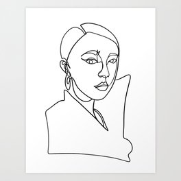 Line art woman portrait Art Print