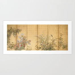 Japanese Edo Period Six-Panel Gold Leaf Screen - Spring and Autumn Flowers Kunstdrucke