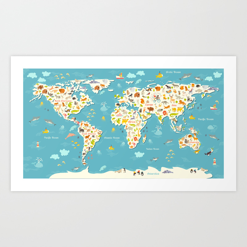 Wallpaper Animals World Map Beautiful Cheerful Colorful Vector Illustration For Android Free