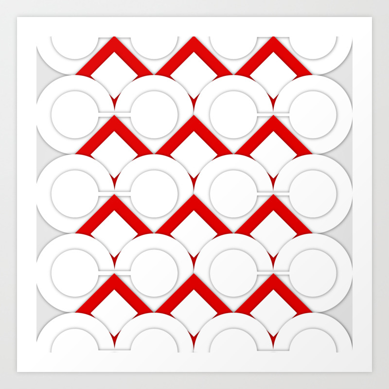 White Circles And Red Squares Abstract Geometric Pattern Art Print