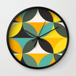 Retro Geometric Pattern In Yellow, Aqua, And Orange  Wall Clock | Colorfulgeometric, Graphicdesign, Dec02, Retrogeometric, Retro1960Spattern, Bohogeometric 